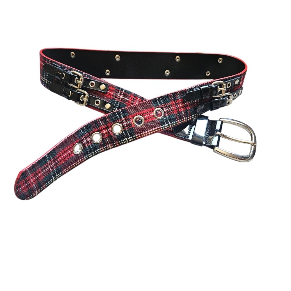 Red Plaid Tartan Punk Goth Buckle Grommet Waist Belt SM/PM